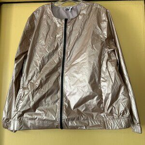 Zelle  Gold Nylon Zip Jacket Windbreaker  Elastic at Hem & Wrists Women Size 2X